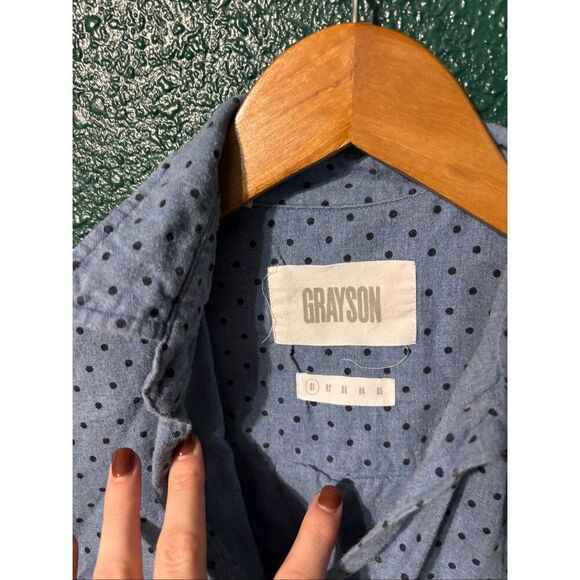 Grayson Polka Dot Long Sleeved Blouse Collared Blue Button Down Shirt Size 01 XS - Picture 2 of 4